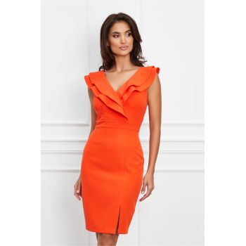 Rochie Moze orange cu revere tip volane
