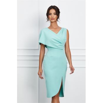 Rochie Moze verde mint cu pliuri la bust