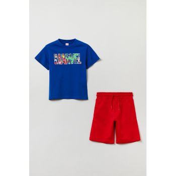 Set de tricou cu decolteu la baza gatului si pantaloni scurti - 2 piese