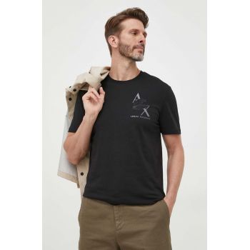 Armani Exchange tricou din bumbac barbati, culoarea negru, cu imprimeu ieftin
