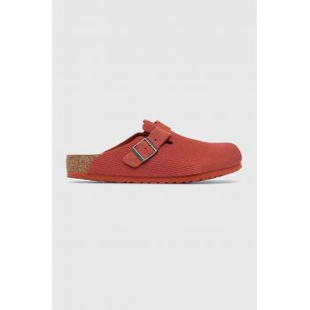 Birkenstock papuci din piele Boston Corduroy barbati, culoarea rosu, 1025645 de firma originali