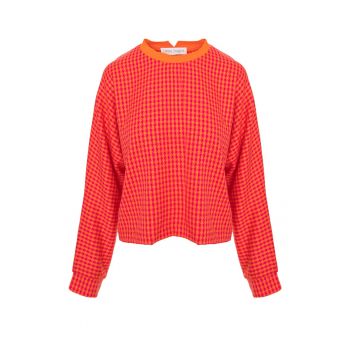 Bluza din amestec de bumbac cu model houndstooth