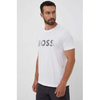 Boss Green tricou din bumbac BOSS GREEN culoarea alb, cu imprimeu