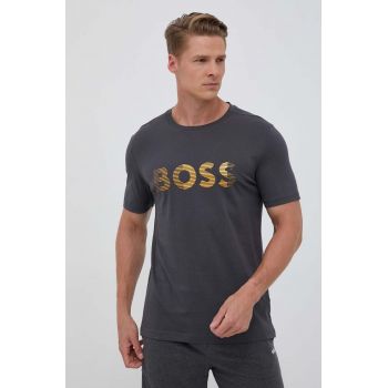 Boss Green tricou din bumbac BOSS GREEN culoarea gri, cu imprimeu