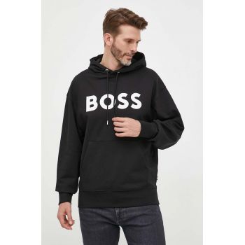 BOSS hanorac de bumbac bărbați, culoarea negru, cu glugă, imprimeu 50496661