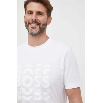 BOSS tricou din bumbac culoarea alb, cu imprimeu