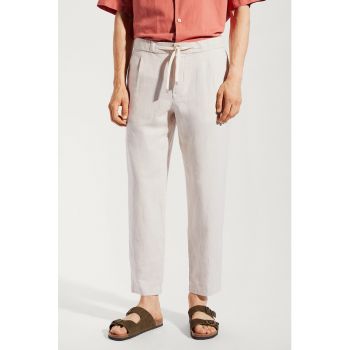 Pantaloni slim fit din amestec de in Romelino