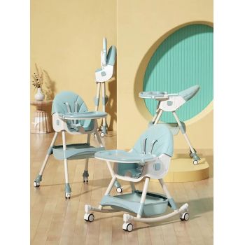 Scaun de masa multifunctional 3 in 1 transformabil in balansoar cu husa detasabila,spatar reglabil ,inaltime reglabila,masuta detasabila si roti Little Mom Rocking Chair  Green