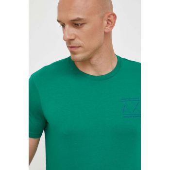 Armani Exchange tricou din bumbac culoarea verde, cu imprimeu ieftin