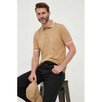 BOSS polo de bumbac culoarea bej, neted