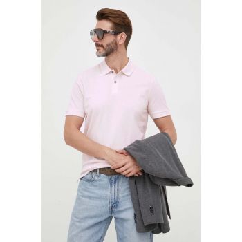 BOSS polo de bumbac culoarea roz, neted