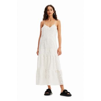 Desigual rochie din bumbac culoarea alb, midi, drept de firma originala