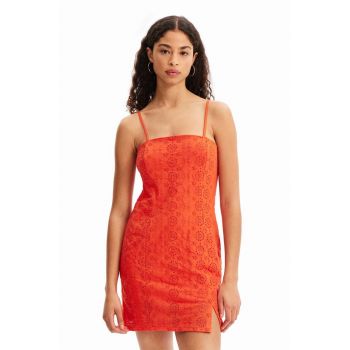 Desigual rochie din bumbac culoarea portocaliu, mini, mulata ieftina