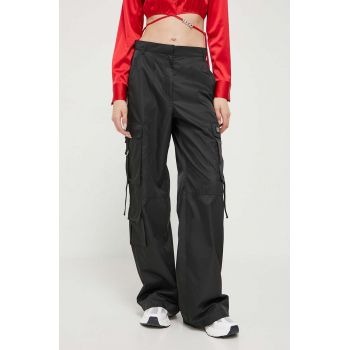 HUGO pantaloni femei, culoarea negru, drept, high waist