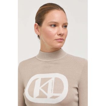 Karl Lagerfeld pulover femei, culoarea bej, light, cu turtleneck