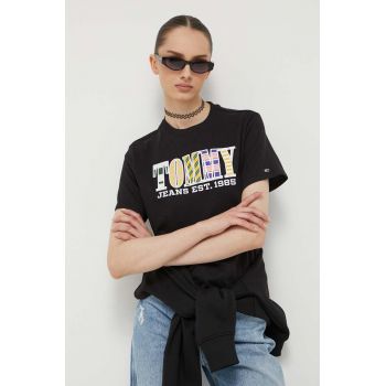 Tommy Jeans tricou din bumbac culoarea negru