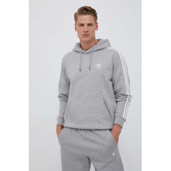 adidas Originals bluză 3-Stripes bărbați, culoarea gri, cu glugă, melanj IL2496