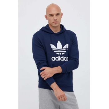 adidas Originals hanorac de bumbac barbati, culoarea albastru marin, cu glugă, cu imprimeu