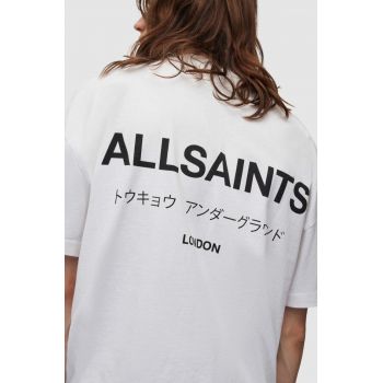 AllSaints tricou din bumbac culoarea alb, cu imprimeu