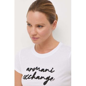 Armani Exchange tricou din bumbac culoarea alb la reducere