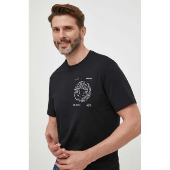 Armani Exchange tricou din bumbac culoarea negru, cu imprimeu ieftin