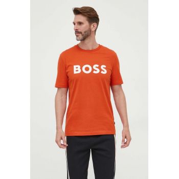 BOSS tricou din bumbac culoarea portocaliu, cu imprimeu