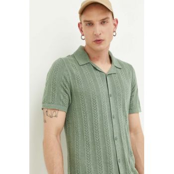 Hollister Co. camasa barbati, culoarea verde, regular de firma originala