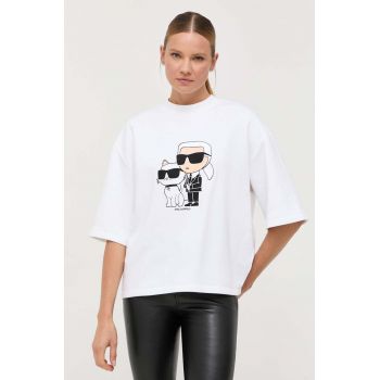 Karl Lagerfeld bluza femei, culoarea alb, cu imprimeu