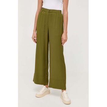 Marc O'Polo pantaloni femei, culoarea verde, lat, high waist