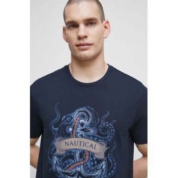 Medicine tricou din bumbac barbati, culoarea albastru marin, cu imprimeu
