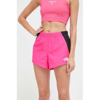 The North Face pantaloni scurti sport Mountain Athletics femei, culoarea roz, neted, high waist