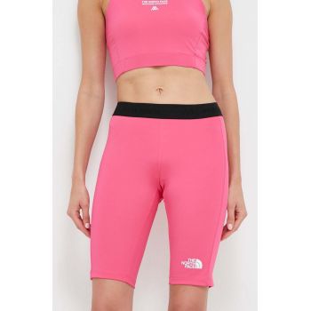 The North Face pantaloni scurti sport Mountain Athletics femei, culoarea roz, neted, medium waist ieftini