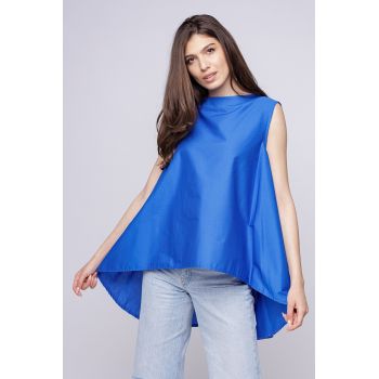 Bluza ampla albastru electric, din poplin de bumbac