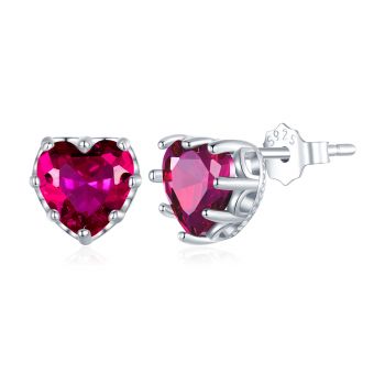 Cercei din argint Magenta Crystal Heart ieftin