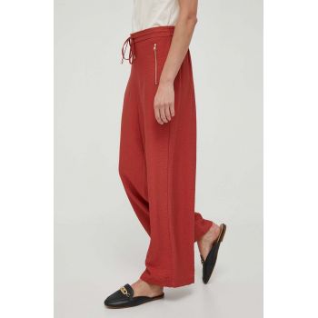 Dkny pantaloni femei, culoarea bordo, drept, high waist