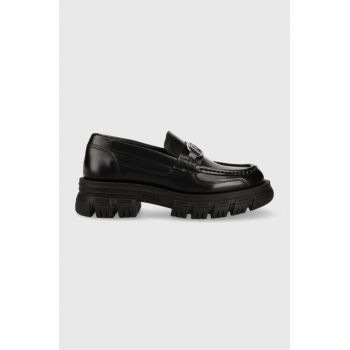 Karl Lagerfeld mocasini de piele PRECINCT KL femei, culoarea negru, cu platforma, KL43823