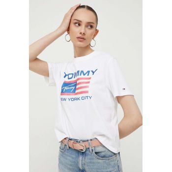 Tommy Jeans tricou din bumbac culoarea bej