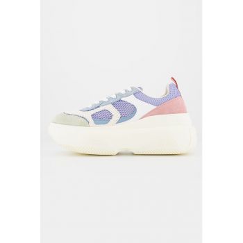 Pantofi sport flatform cu garnituri de piele intoarsa