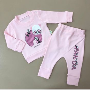 Compleu Panda, Roz, 2 Piese, Bluza si Pantaloni, Pentru Fetite, 9-18 luni