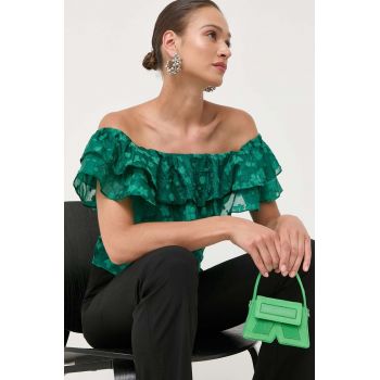 Custommade bluza femei, culoarea verde, in modele florale