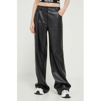 HUGO pantaloni femei, culoarea negru, drept, high waist