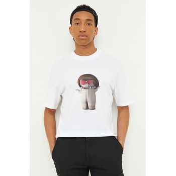 HUGO tricou din bumbac culoarea alb, cu imprimeu