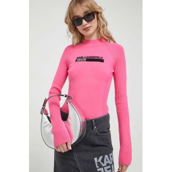 Karl Lagerfeld Jeans pulover femei, culoarea roz, cu turtleneck