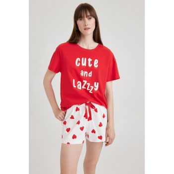 Pijama de bumbac cu imprimeu grafic