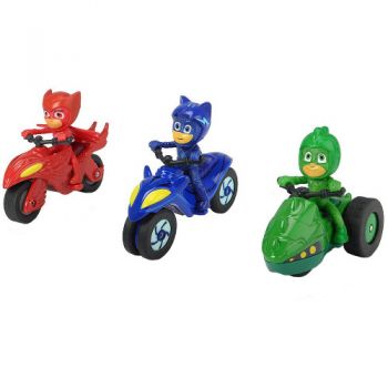 Set 3 Motociclete Dickie Toys Eroi in Pijama cu 3 Figurine