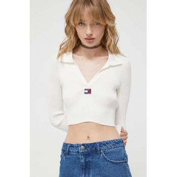 Tommy Jeans pulover femei, culoarea alb, light ieftin