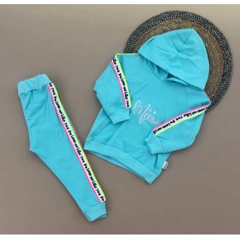 Trening Meow, Albastru, 2 Piese, Hanorac si Pantaloni, Pentru Fetite, 2-5 ani