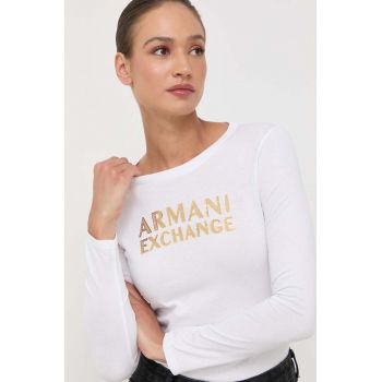 Armani Exchange longsleeve din bumbac culoarea alb