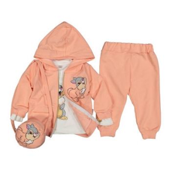 Compleu Bunny, Roz, 4 Piese, Hanorac, Bluzita, Pantaloni si Gentuta, Pentru Fetite, 9-24 luni