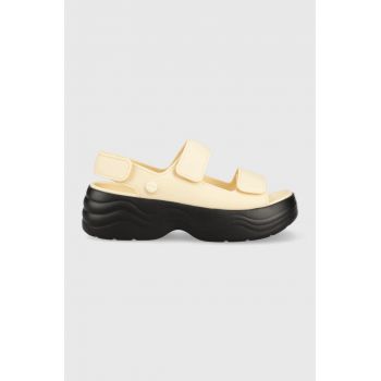 Crocs sandale Skyline Slide femei, culoarea bej, cu platforma, 208183 ieftine